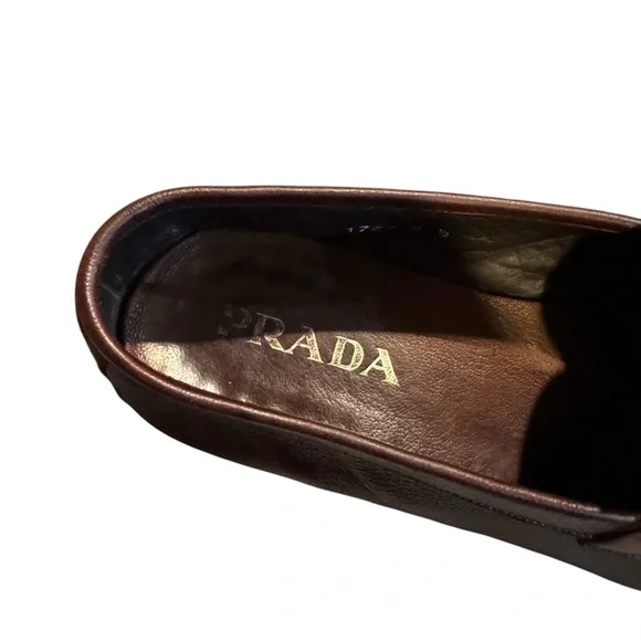 Prada Mens Classic Brown Leather Slip On Shoes